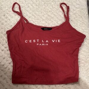 SHEIN Red Cropped C'est La Vie Paris Camisole